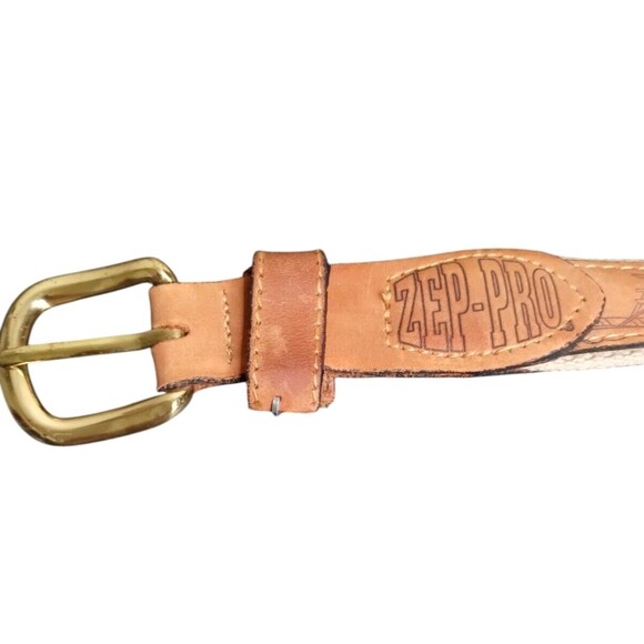 Zep Pro fish pattern belt Marlin Leather Canvas USA Size 46 Brass Buckle mens - Picture 3 of 8